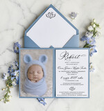 ZAPROSZENIA NA CHRZCINY dla chłopca zaproszenie na Chrzest Niebieskie Klasyczne zaproszenie na chrzciny ze zdjęciem  presonalizowane1