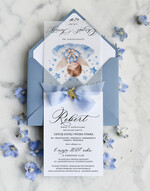 ZAPROSZENIA NA CHRZCINY dla chłopca klasyczne Zaproszenie na Chrzest z kalką, Eleganckie Zaproszenia na Chrzciny ze Zdjęciem 2