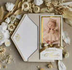 ZAPROSZENIA NA CHRZCINY dla dziewczynki  Złocone Zaproszenie na Chrzest, Eleganckie Zaproszenia na Chrzciny ze Zdjęciem 0