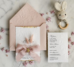 ZAPROSZENIA NA CHRZCINY dla dziewczynki  Boho Złocone Zaproszenie na Chrzest tłoczone, Eleganckie Tłoczone Zaproszenia na Chrzciny 0