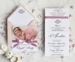 ZAPROSZENIA NA CHRZCINY dla dziewczynki  Boho Złocone Zaproszenie na Chrzest w folderze, Eleganckie Zaproszenia na Chrzciny ze Zdjęciem 1