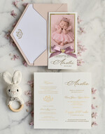 ZAPROSZENIA NA CHRZCINY dla dziewczynki  Złocone Zaproszenie na Chrzest, Eleganckie Zaproszenia na Chrzciny ze Zdjęciem 2