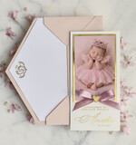 ZAPROSZENIA NA CHRZCINY dla dziewczynki  Złocone Zaproszenie na Chrzest, Eleganckie Zaproszenia na Chrzciny ze Zdjęciem 0