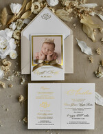 ZAPROSZENIA NA CHRZCINY dla dziewczynki  Złocone Zaproszenie na Chrzest, Eleganckie Zaproszenia na Chrzciny ze Zdjęciem 2
