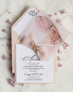 ZAPROSZENIA NA CHRZCINY dla dziewczynki  boho deilkatne Zaproszenie na Chrzest z kalką, Eleganckie Zaproszenia na Chrzciny ze Zdjęciem 1