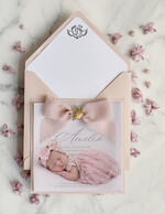 ZAPROSZENIA NA CHRZCINY dla dziewczynki  boho deilkatne Zaproszenie na Chrzest z kalką, Eleganckie Zaproszenia na Chrzciny ze Zdjęciem 0