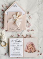 ZAPROSZENIA NA CHRZCINY dla dziewczynki  zaproszenie na Chrzest Różowe Klasyczne zaproszenie na chrzciny ze zdjęciem dziecka 0