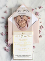 ZAPROSZENIA NA CHRZCINY dla dziewczynki  klasyczne Zaproszenie na Chrzest z kalką, Eleganckie Zaproszenia na Chrzciny ze Zdjęciem 1