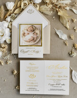 ZAPROSZENIA NA CHRZCINY dla dziewczynki  Złocone Zaproszenie na Chrzest, Eleganckie Zaproszenia na Chrzciny ze Zdjęciem 2