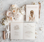 Gotowe zaproszenia na Komunię  dla dziewczynki Eleganckie zaproszenia na Pierwszą Komunię Świętą do samodzielnego wypełnienia w zestawie z kopertą0