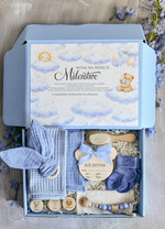 prezent dla Malucha - Wyprawka duze boxy preznetowe dla noworodka  Zestaw prezentowy dla Noworodka - Wyprawka Niemowlę Baby Shower boho gryzak pieluszka Kroki Milowe0