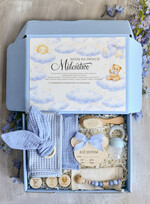 prezent dla Malucha - Wyprawka duze boxy preznetowe dla noworodka  Zestaw prezentowy dla Noworodka - Wyprawka Niemowlę Baby Shower boho gryzak pieluszka Kroki Milowe0