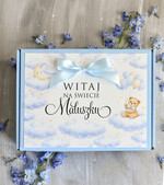 prezent dla Malucha - Wyprawka duze boxy preznetowe dla noworodka  Wyprawka dla Noworodka - Zestaw prezentowy dla Niemowlaka boho gryzak pieluszka Witaj Świecie 2