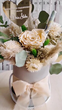  Prezenty dla Młodej Pary  flowerbox, kartki z życzeniami, pudełka na prezenty prezent dla Pary Młodej flowerbox z suszonych kwiatów, pomysł na wręczenie pieniędzy Parze Młodej, kwiaty dla Pary Młodej w pudełku, kompozycja z suszonych kwiatów 1