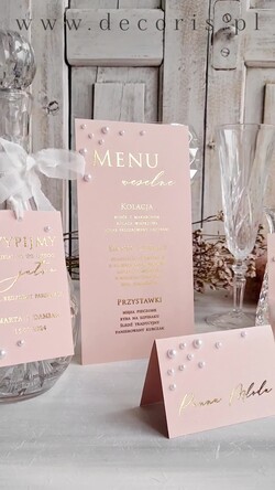 Zawieszki na butelki glamour zawieszki ślubne na butelki z perełkami, złote etykietki na butelki z dowolną treścią, eleganckie zawieszki z perełkami1