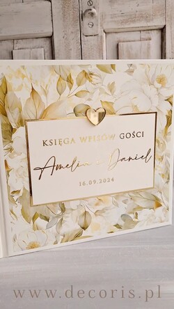 Księgi wpisów gości glamour księga wpisów gości ze złotymi literami, elegancka księga wpisów gości ze złotym sercem, pamiątkowa księga na życzenia dla gości 1