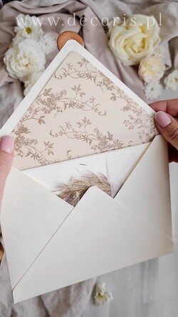 Zaproszenia ślubne Złote Glamour oryginalne zaproszenia na ślub idealne na wesele w plenerze, eleganckie zaproszenie ślubne z trawą pampasową, złote zaproszenia na ślub i wesele, trawa pampasowa na zaproszeniach ślubnych  1