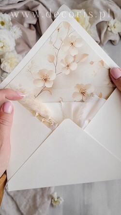 Zaproszenia ślubne Złote Glamour Eleganckie Zaproszenie Na Ślub Z Suszonym Dmuszkiem, Wyjątkowe Zaproszenia Ślubne Z Dmuszkiem, Zaproszenia Na Ślub W Stylu Glamour1