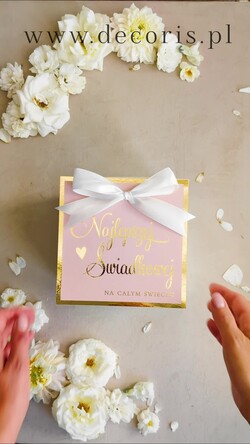 Prezenty dla świadków zestawy słodkości pudełka na prezenty Bombonierka exploding box - podziękowanie- dla świadkowej z bransoletką- czekoladki dla świadkowej - podziękowanie za świadkowanie 1